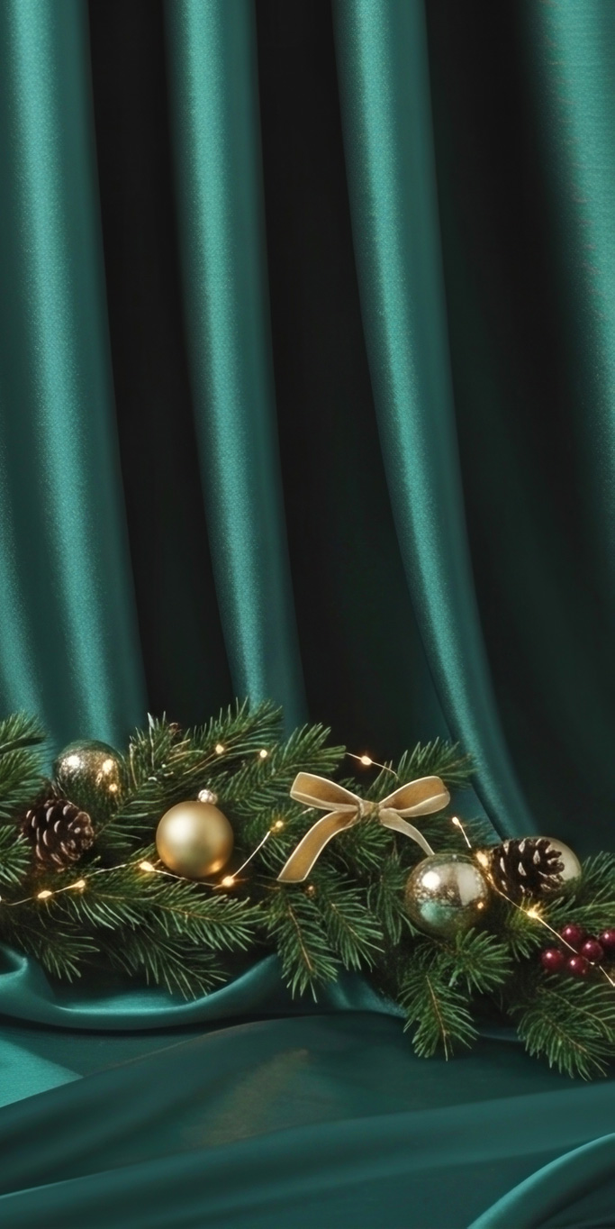 Finished holiday garland with ribbon and lights